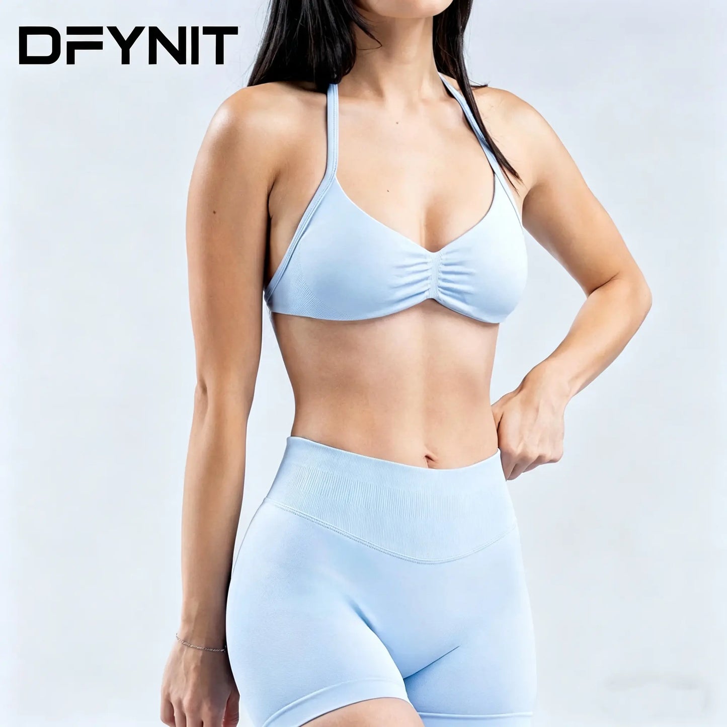 Women’S Influencer-Style Sports Bra with Shoulder Straps, Open Back, Padded Design, Shock Absorption, Suitable for Workouts, Fitness, and Yoga, Removable Pads Included; New Women’S Sports Yoga Set: High-Waisted Compression Shorts and Tank Top, Ideal for S