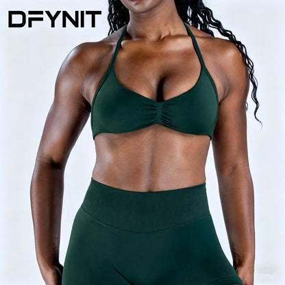 Women’S Influencer-Style Sports Bra with Shoulder Straps, Open Back, Padded Design, Shock Absorption, Suitable for Workouts, Fitness, and Yoga, Removable Pads Included; New Women’S Sports Yoga Set: High-Waisted Compression Shorts and Tank Top, Ideal for S