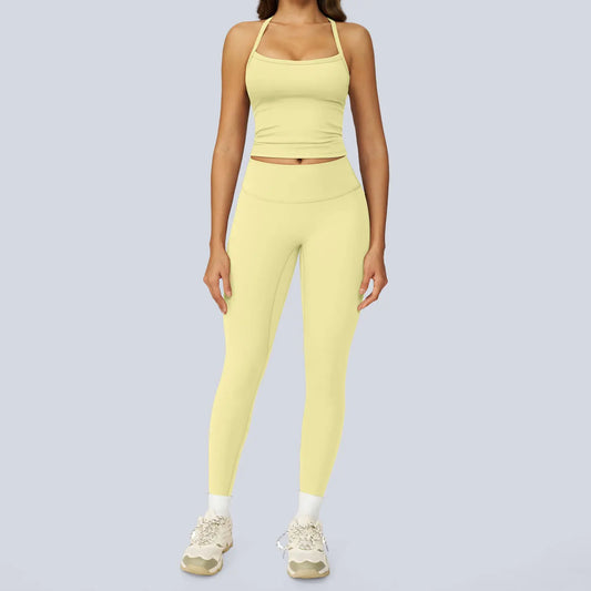 Two Piece Set Women'S Sports Outfit Solid Color Short Vest Top & Bell Bottom Pants Workout Set Casual Comfortable Breathable Two Piece Activewear Yoga Gym Exercise Running Fitness Wear