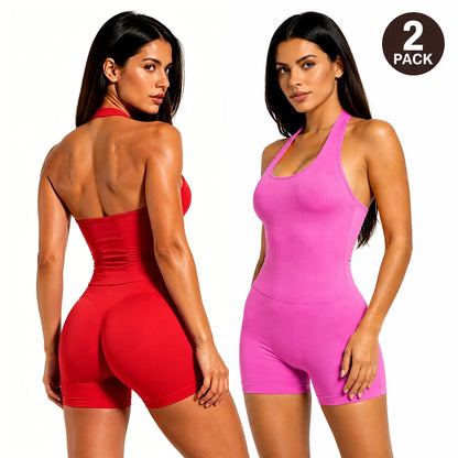 Women'S Workout Sets - 2-Piece Coral Halter Top & High-Impact Short Sports Clothing Set (1/2 Pack Option), Workout Sets Women, Women'S 2 Piece Set