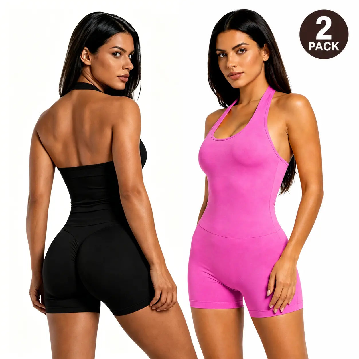 Women'S Workout Sets - 2-Piece Coral Halter Top & High-Impact Short Sports Clothing Set (1/2 Pack Option), Workout Sets Women, Women'S 2 Piece Set