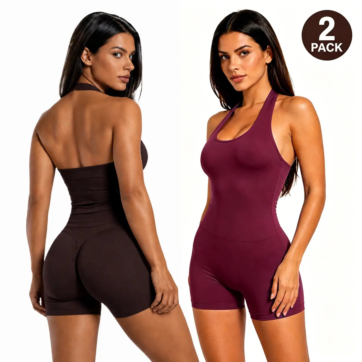 Women'S Workout Sets - 2-Piece Coral Halter Top & High-Impact Short Sports Clothing Set (1/2 Pack Option), Workout Sets Women, Women'S 2 Piece Set
