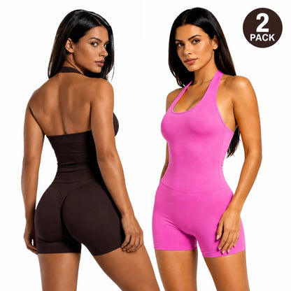 Women'S Workout Sets - 2-Piece Coral Halter Top & High-Impact Short Sports Clothing Set (1/2 Pack Option), Workout Sets Women, Women'S 2 Piece Set