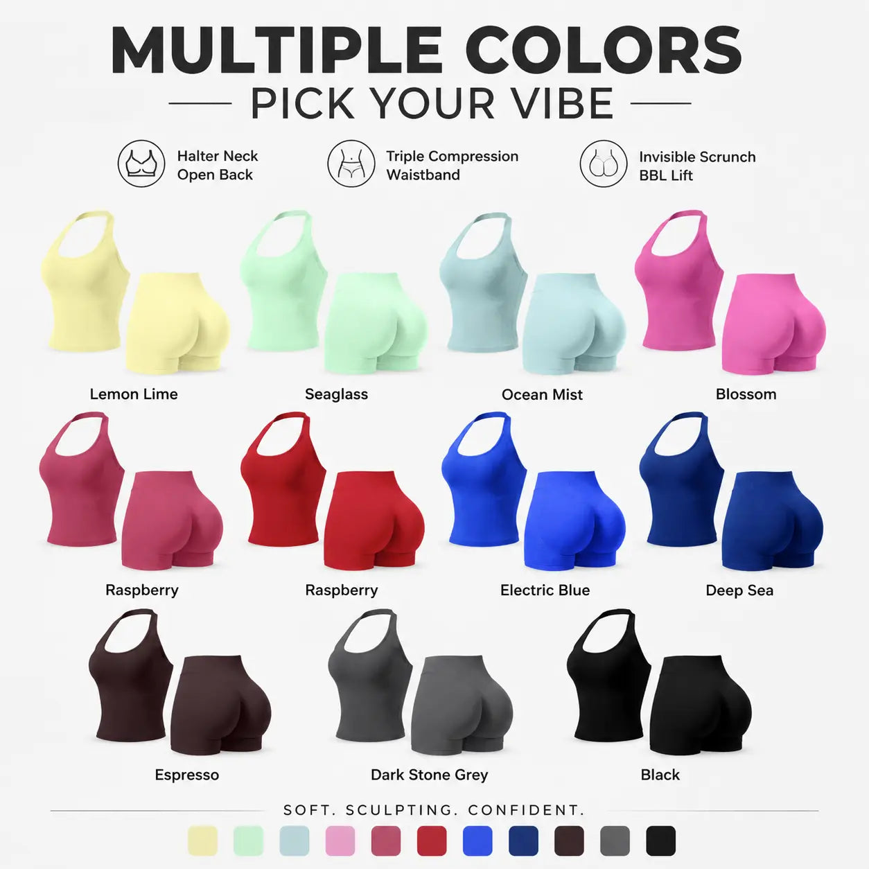 Women'S Workout Sets - 2-Piece Coral Halter Top & High-Impact Short Sports Clothing Set (1/2 Pack Option), Workout Sets Women, Women'S 2 Piece Set