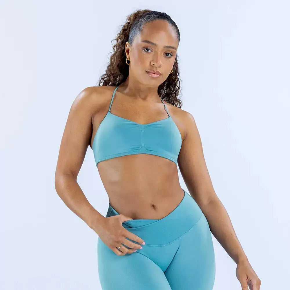 （With Logo）Seamless 3-Piece Yoga Set: Cross Halter Sports Bra + Thumbhole Arm Shrug + V-Waist Leggings, Women’S Workout Activewear